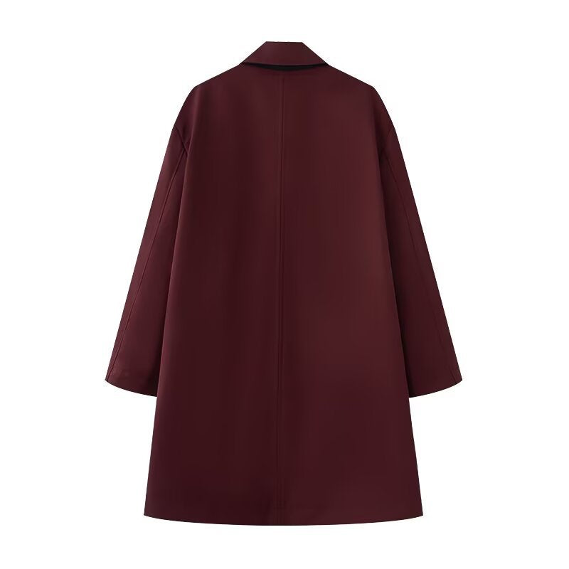 Flip collar long sleeved women's trench coat