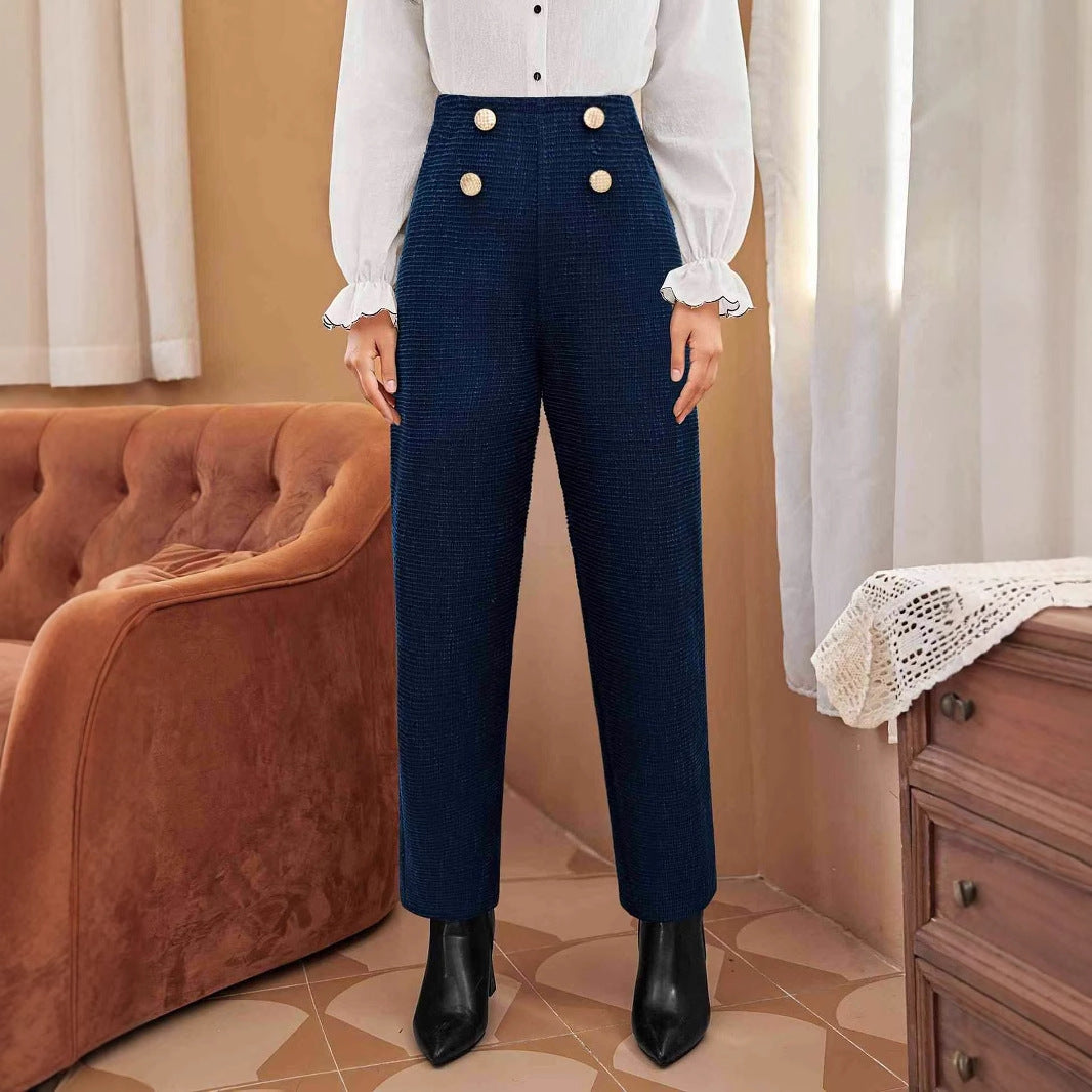 Double breasted knitted straight leg pants