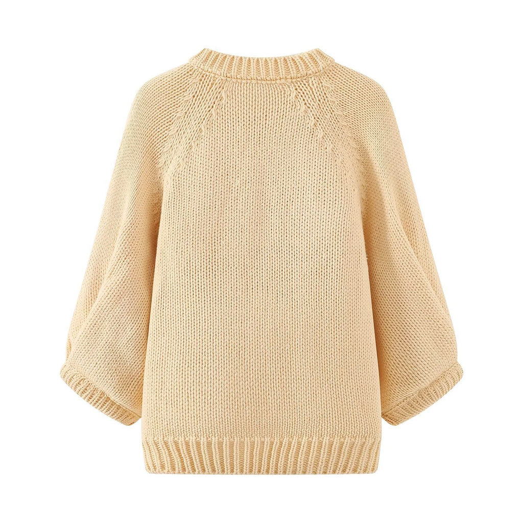 Round neck bubble sleeve knitted jacket