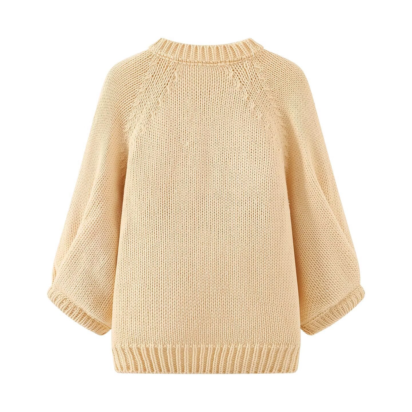 Round neck bubble sleeve knitted jacket