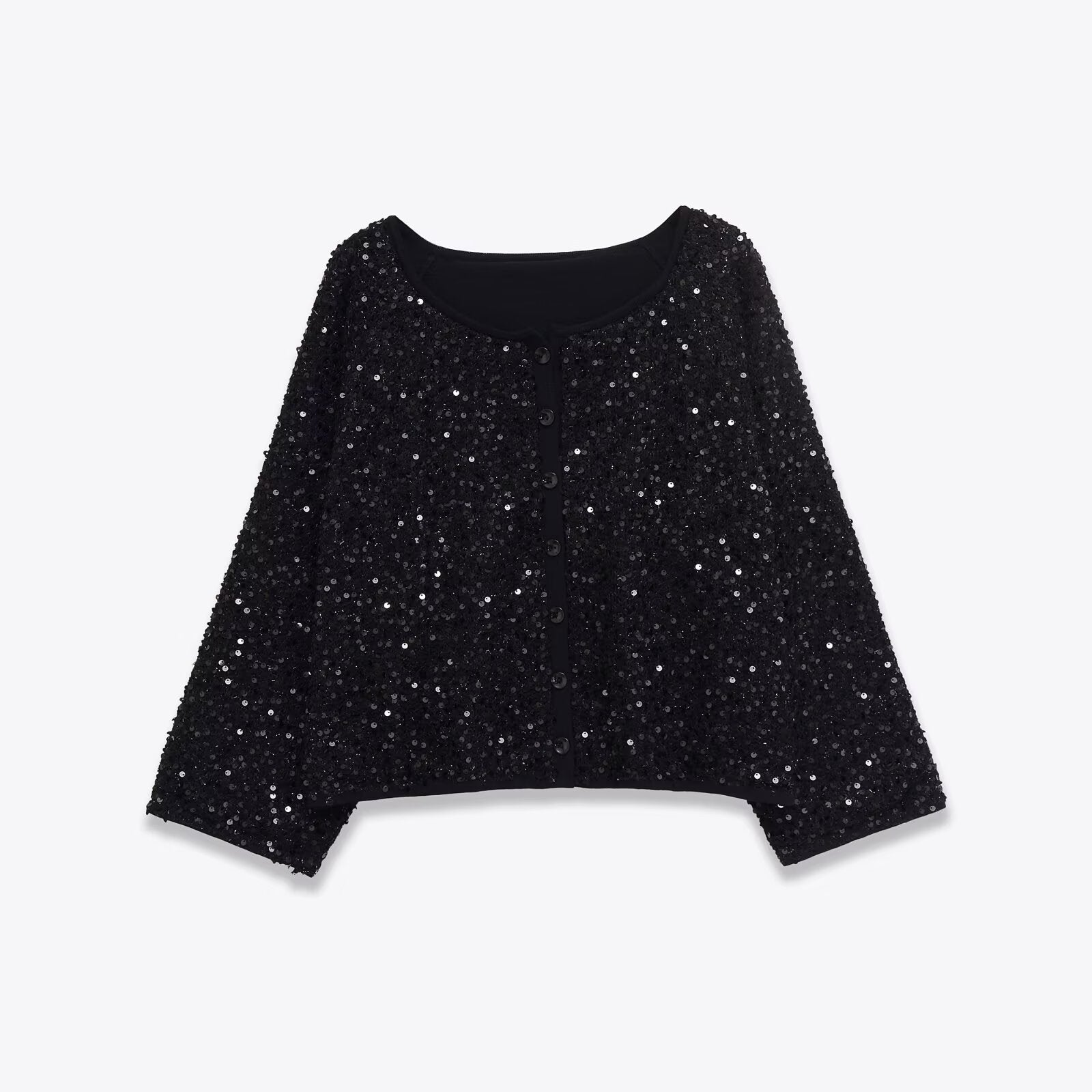 Long sleeved double-layer straight collar pearl knit jacket