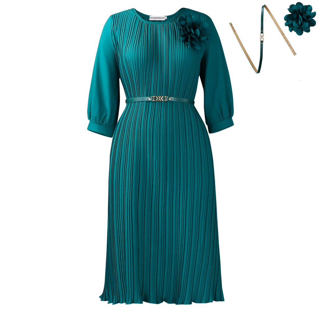 Short sleeved square neck solid color high waisted ruffle edge dress