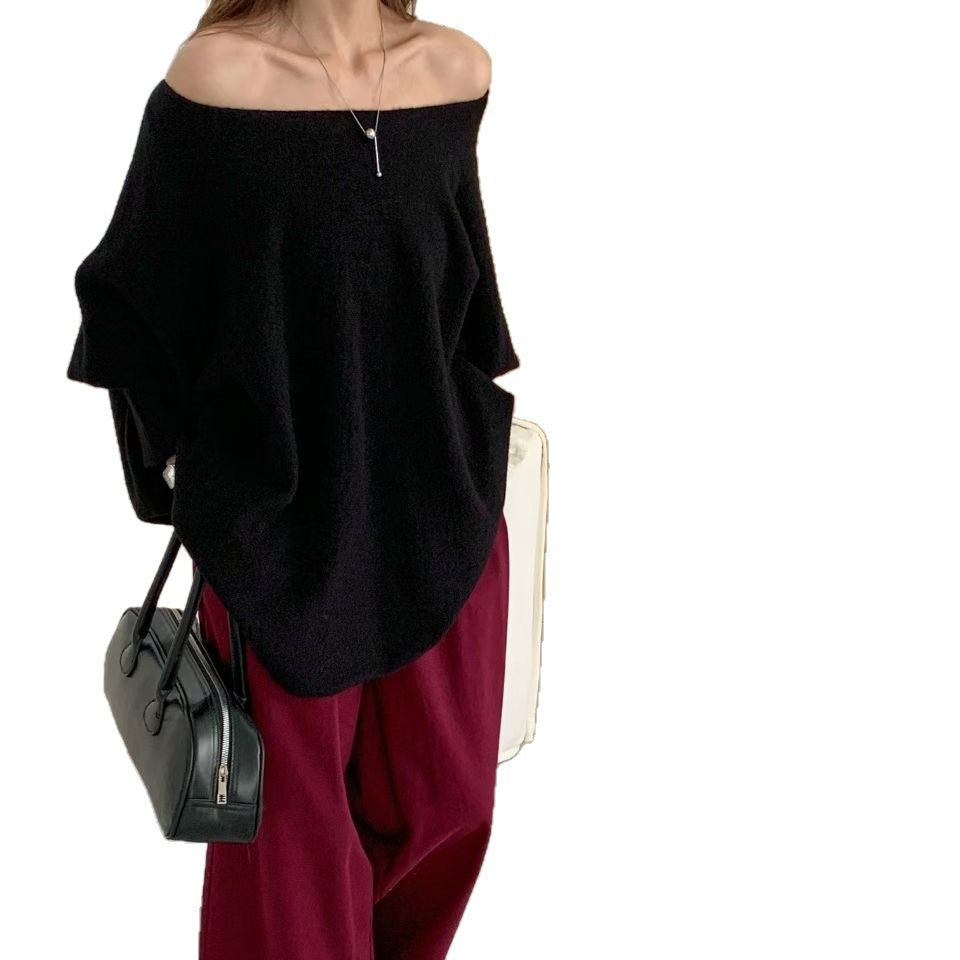 Lazy Style Knit Sweater Coat for Women, Irregular Design Batwing Sleeve Top