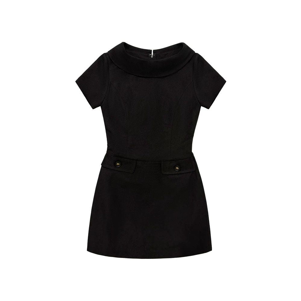 Hepburn Style Tailored Slim-Fitting Dress Elegant Boat Neck Black Dress