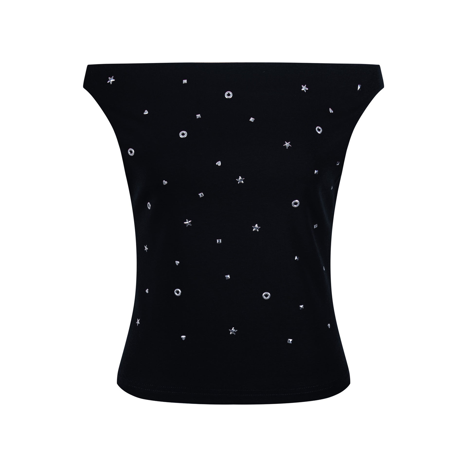 Metal Decorated Slim Fit Strapless Casual Short Sleeve Simple Solid Color Top