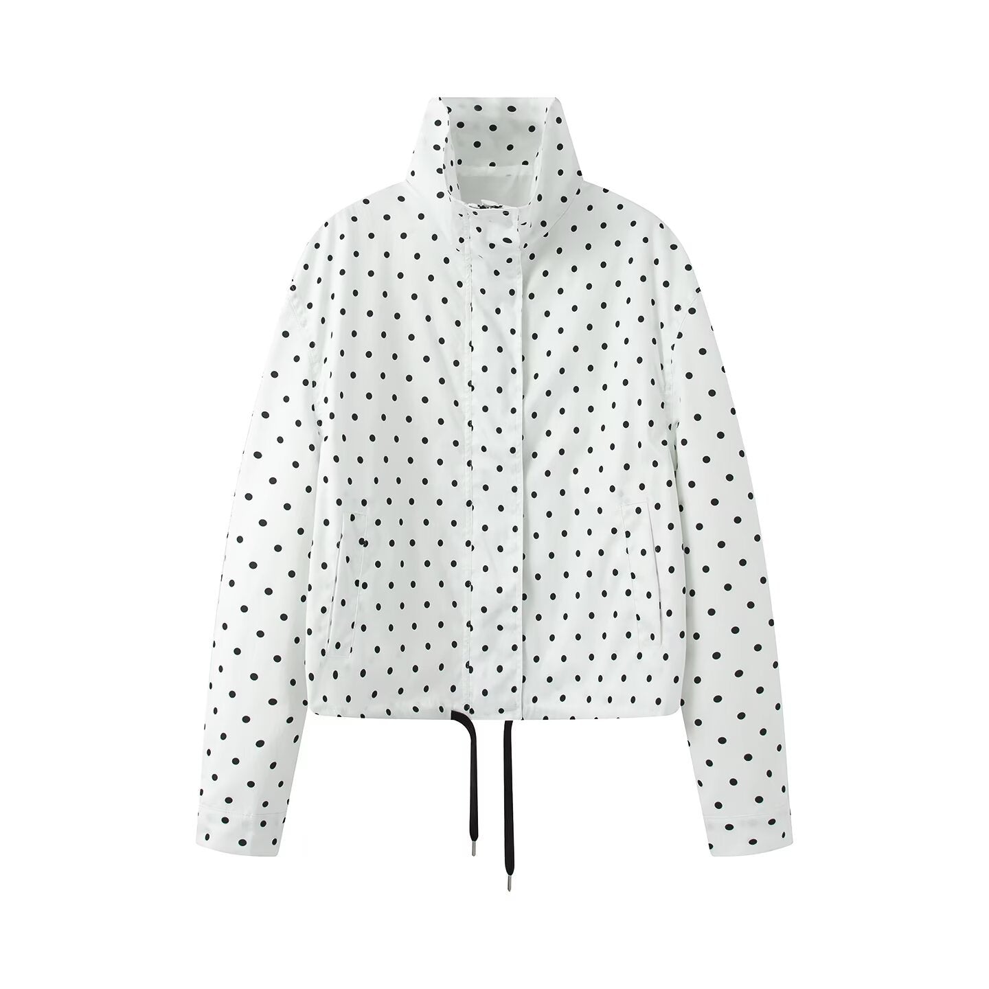 Chic Dot Print Bubble Sleeve Stand Collar Jacket for Women