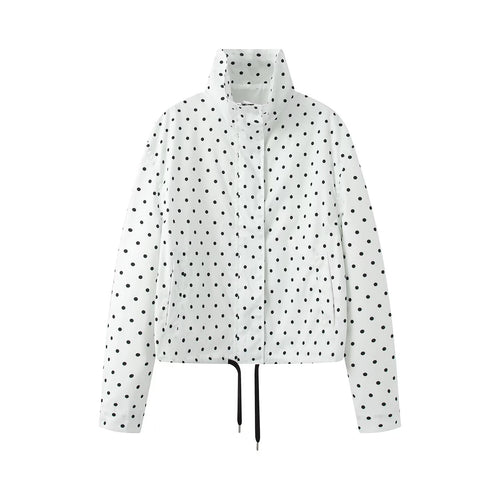Chic Dot Print Bubble Sleeve Stand Collar Jacket for Women