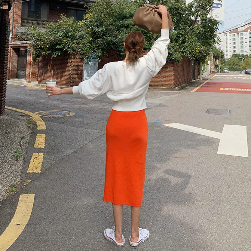 Slim fit split half skirt
