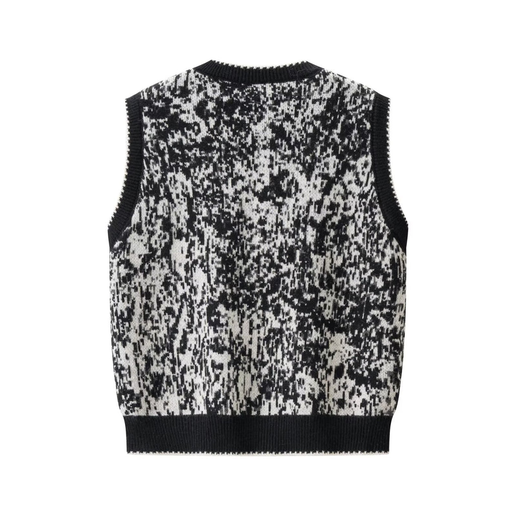 Vintage V-neck Jacquard Knitted Vest