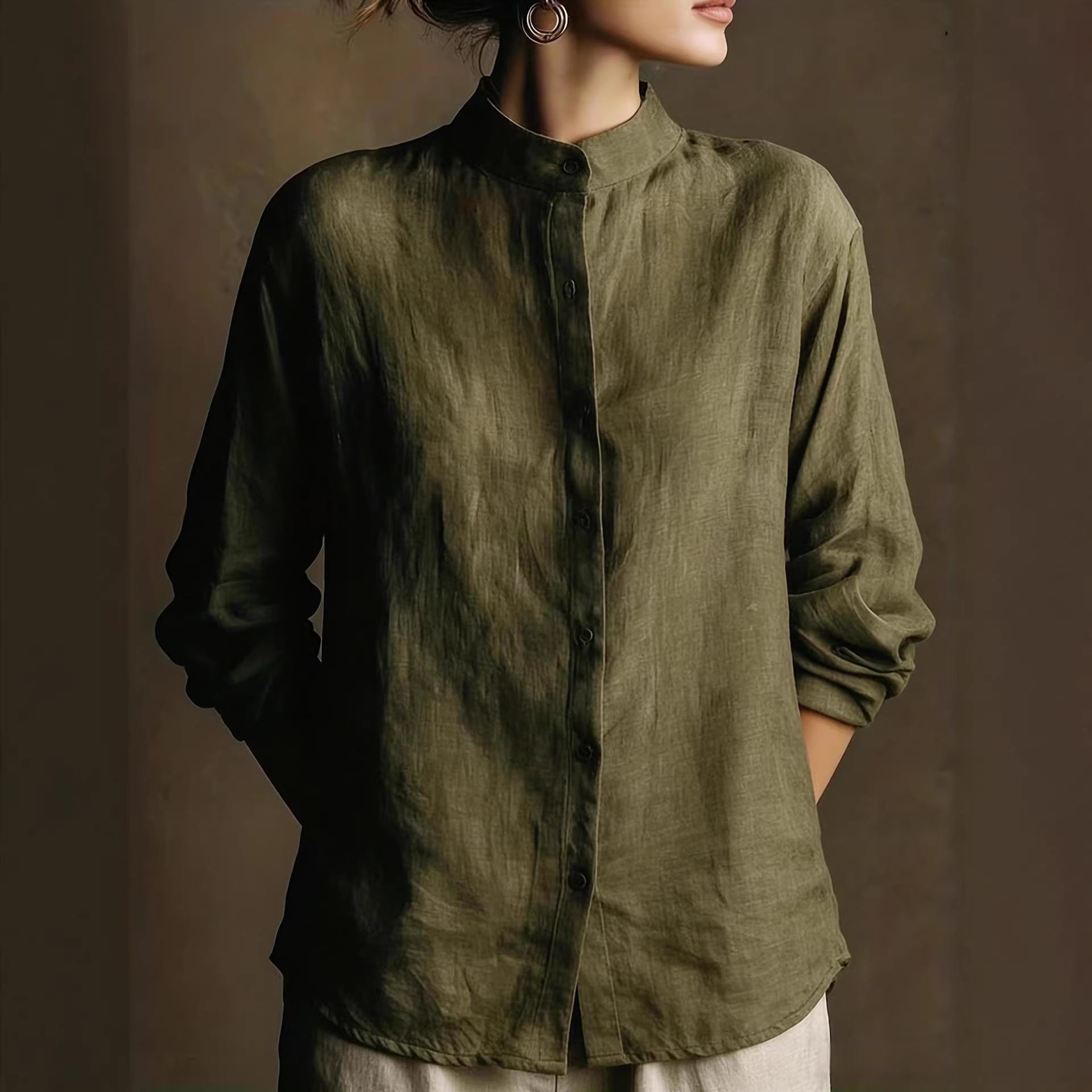 Collar loose long sleeved shirt