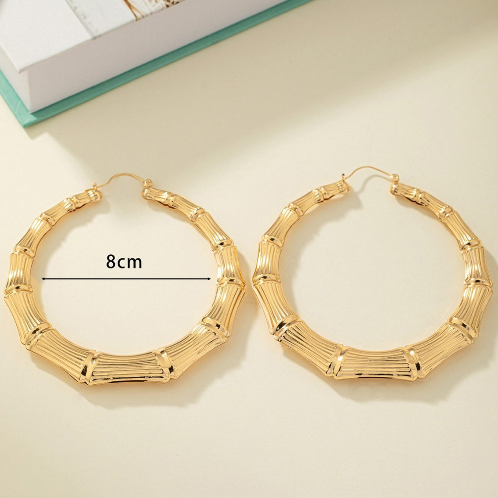 European and American personalized women's earrings, hip-hop circle bamboo knot earrings, exaggerated design, versatile and niche earrings