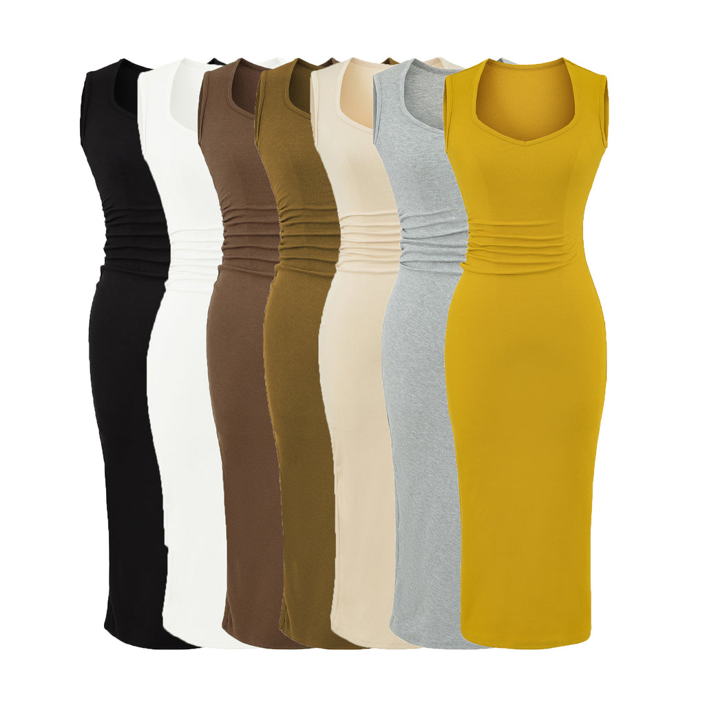 Chiffon Sleeveless A-Line Dress with Square Neck,Elegant Fit-and-Flare Midi Dress
