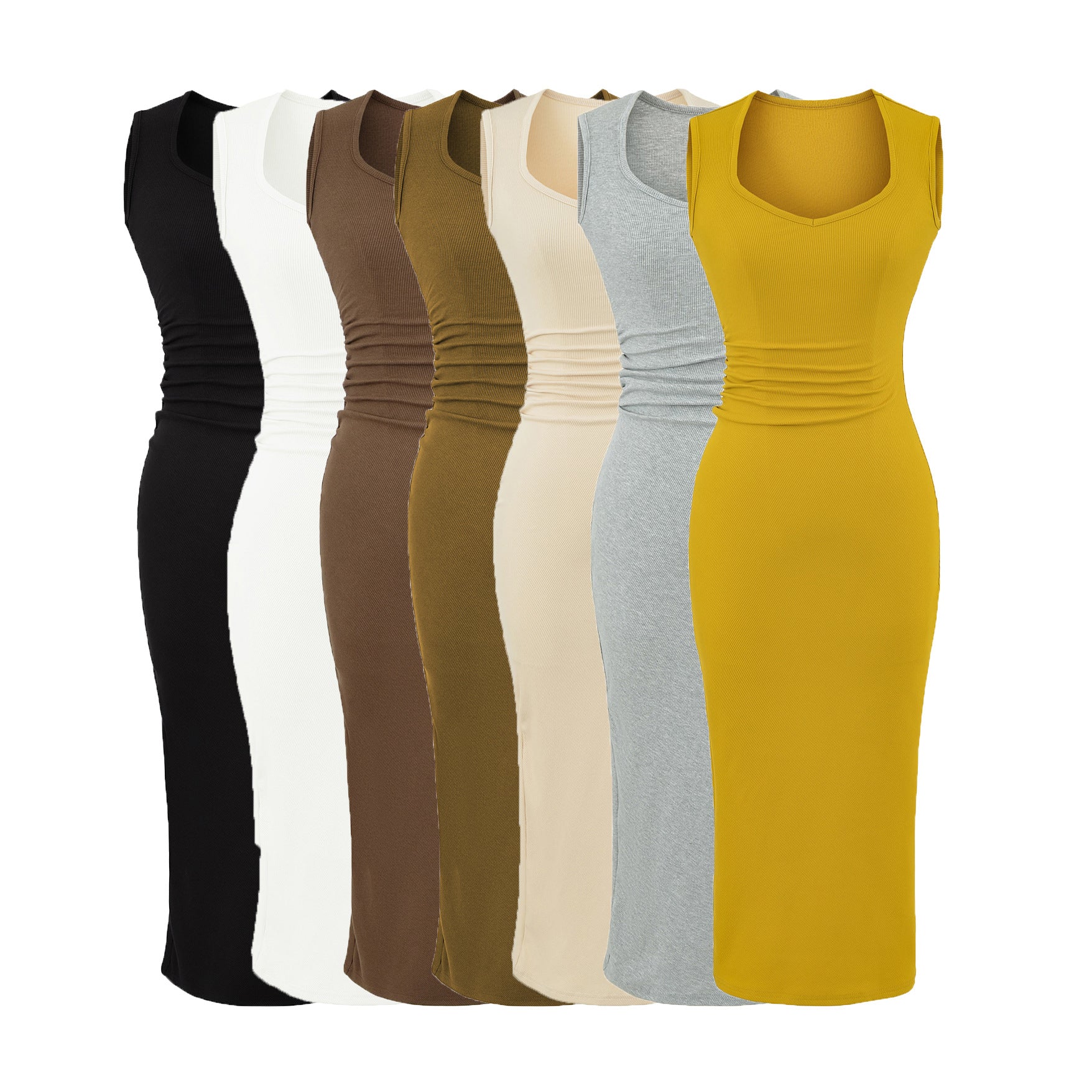Chiffon Sleeveless A-Line Dress with Square Neck,Elegant Fit-and-Flare Midi Dress