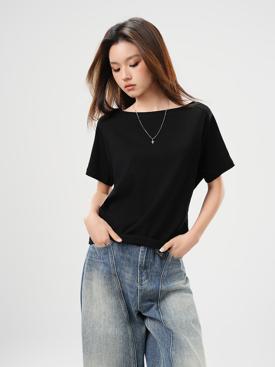 One-Shoulder Slash Neck Sleeveless T-Shirt for Women, Loose Casual Top