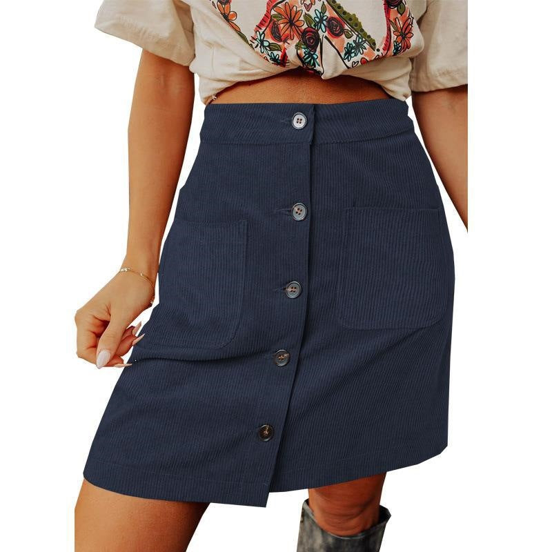 Casual Corduroy Skirt Women Autumn WinterStyle High Waist A-Line Midi Skirt