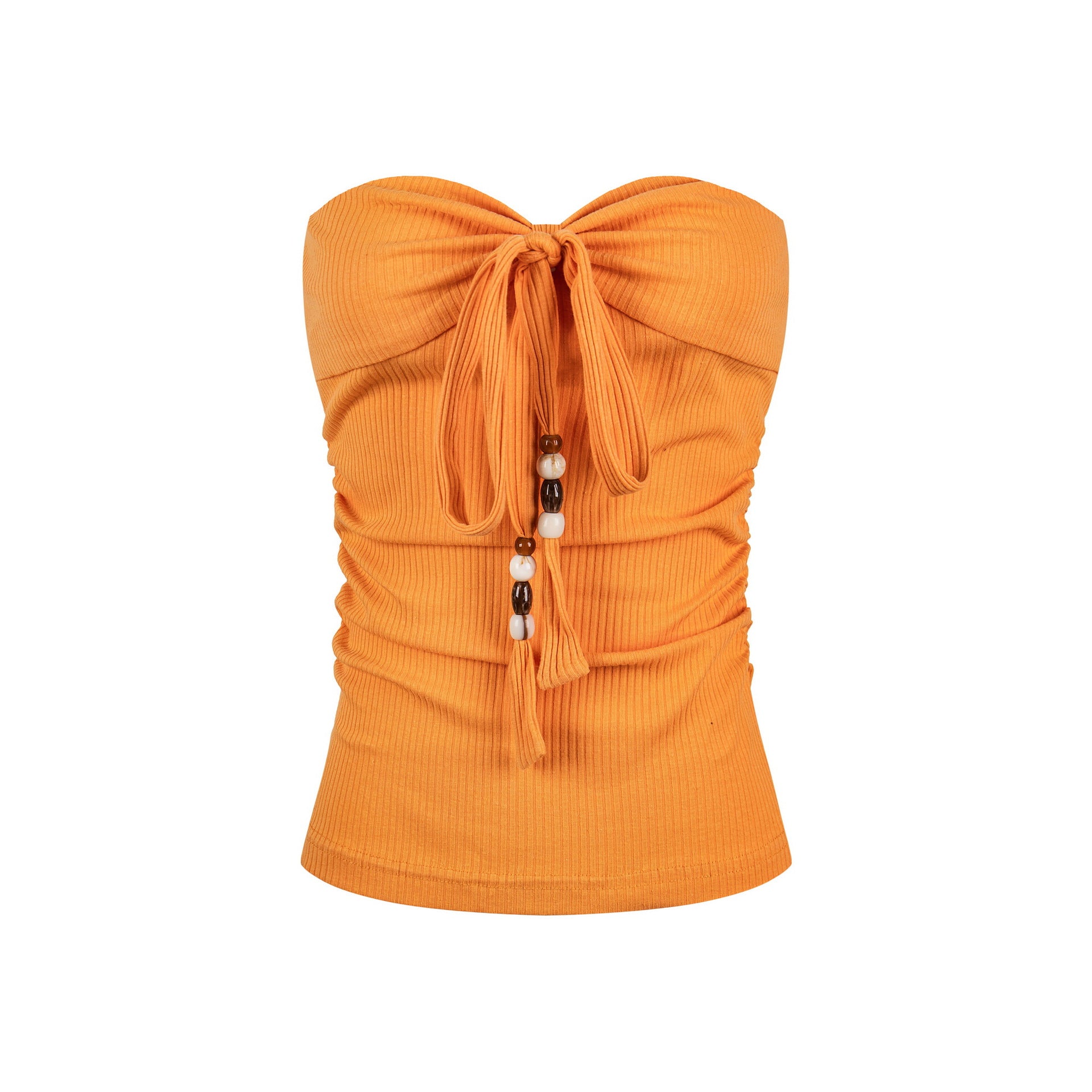Beaded Drawstring Crop Top for Women, Fitted Slimming Side Pleated Knit Vest