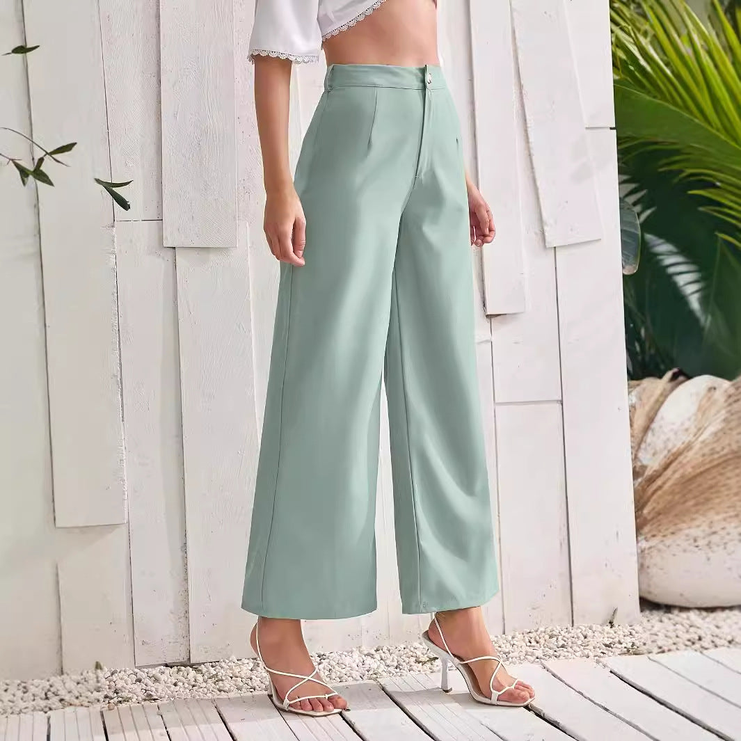 Solid color high waisted straight leg pants
