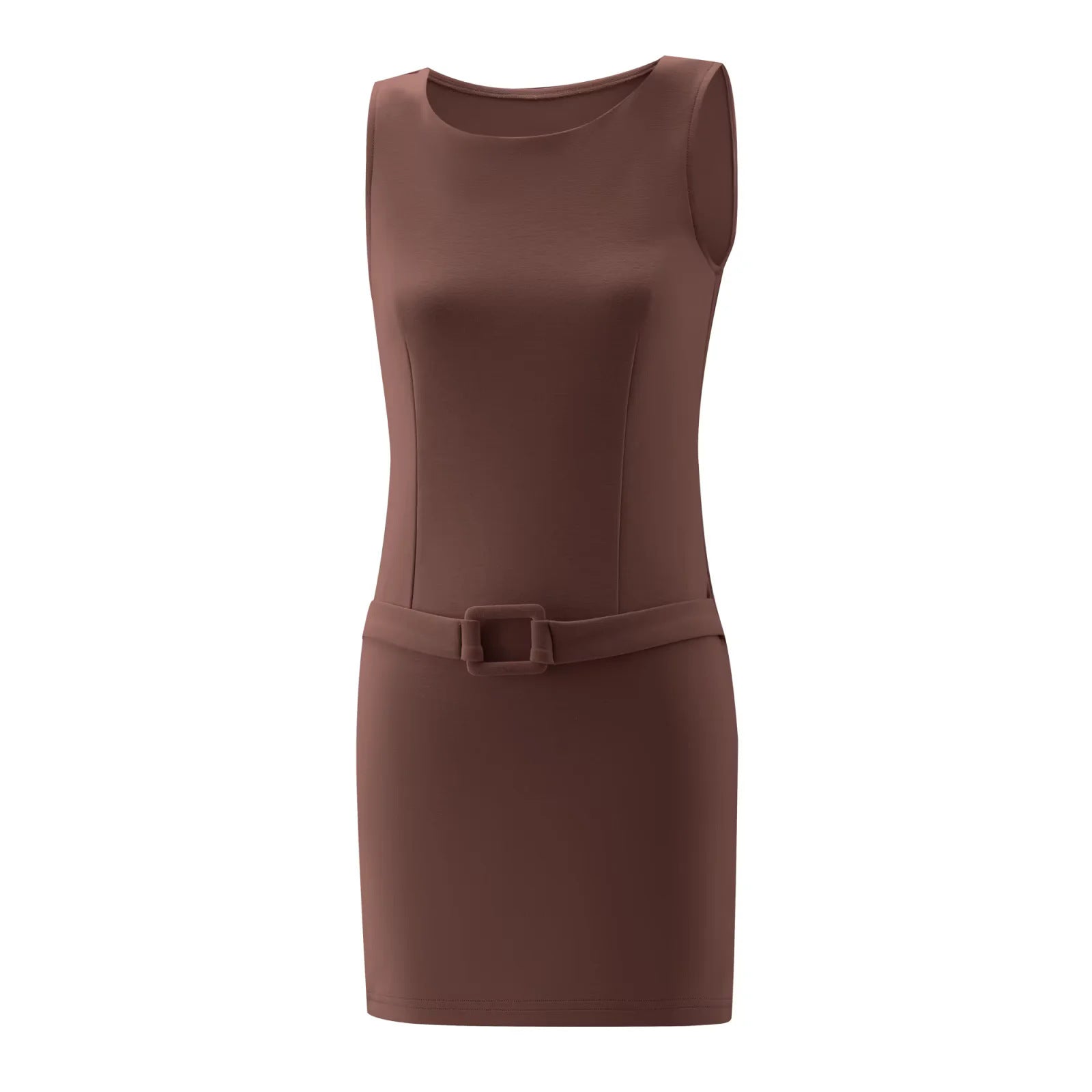 Sleeveless Bodycon Dress for Women with Belt, Fitted Waist, Retro Style, Short Mini