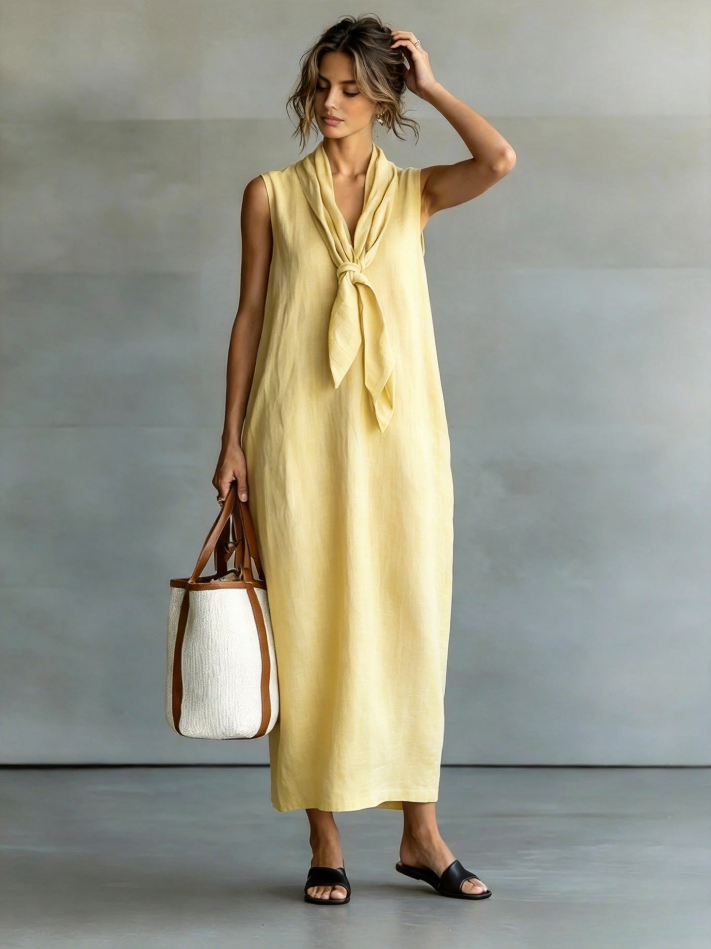 Chic Loose Vintage Style V-Neck Sleeveless Dress for Women