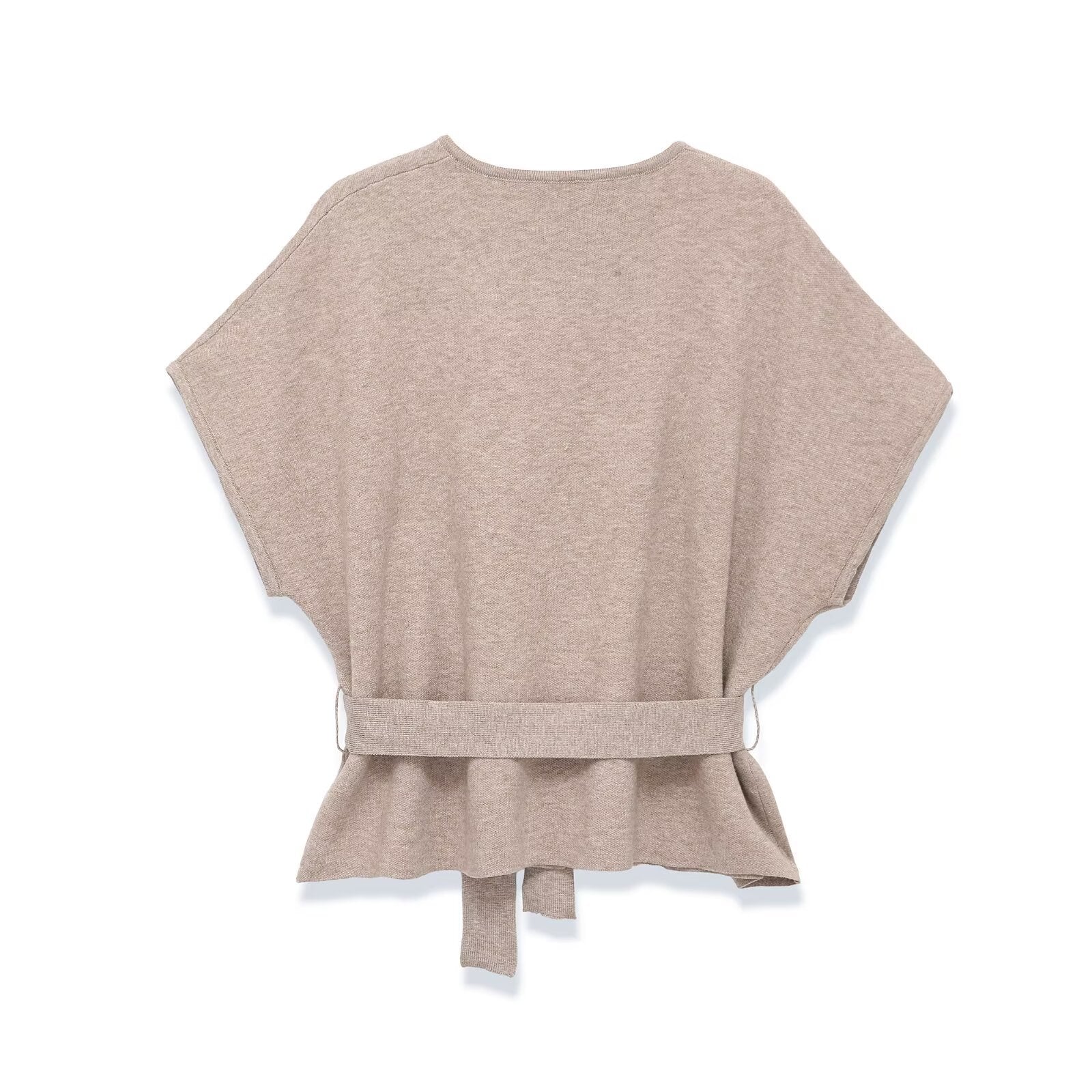 Round neck short sleeved knitted jacket with belt