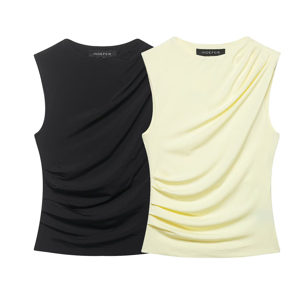 Summer pleated sleeveless slim fit vest