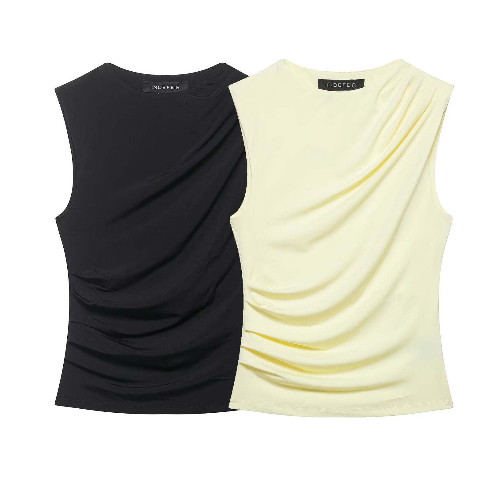 Summer pleated sleeveless slim fit vest