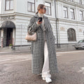 Long Checkered Coat for Women, Black and White Classic Trench Coat