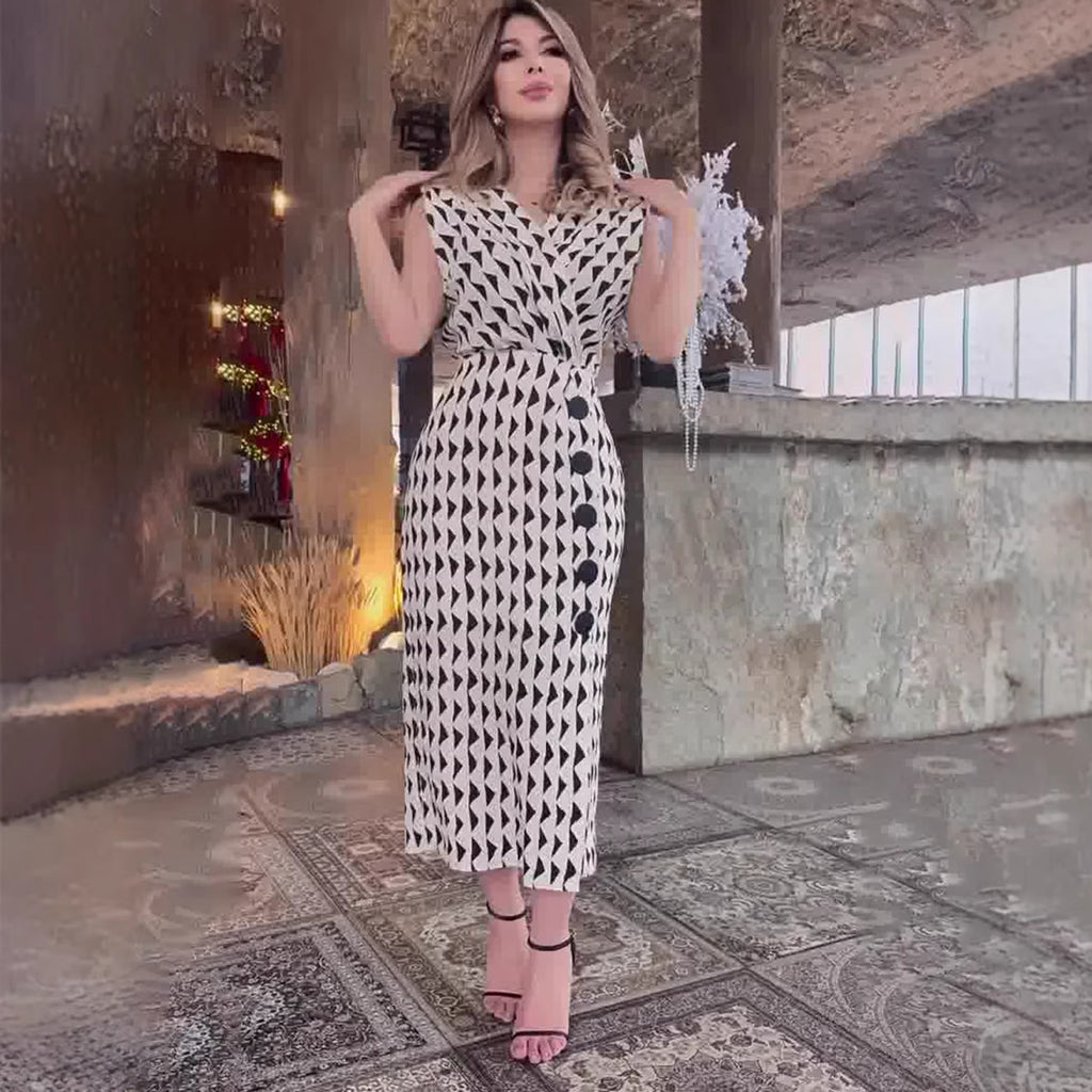 Casual Dress Style V-Neck Long Dress Elegant Fashion Design