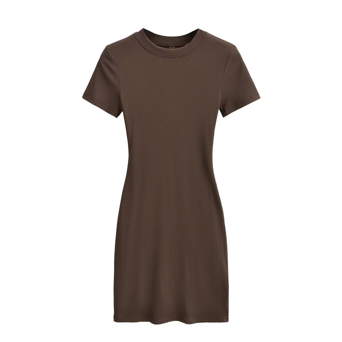 Round Neck Fitted Short Sleeve Dress for Women High Elastic Slim Fit Bodycon Mini Dress