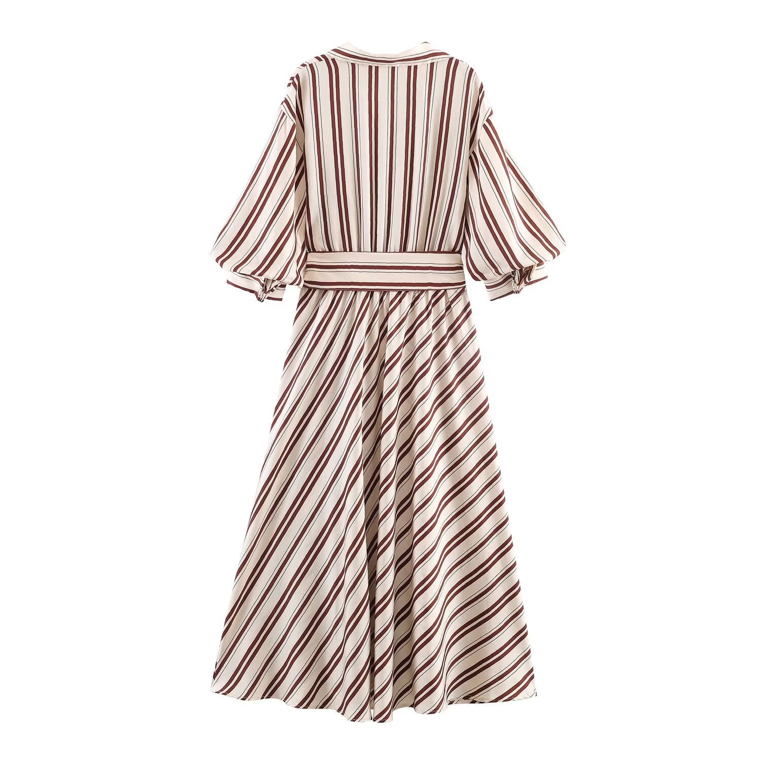 Women's striped MIDI dress with belt