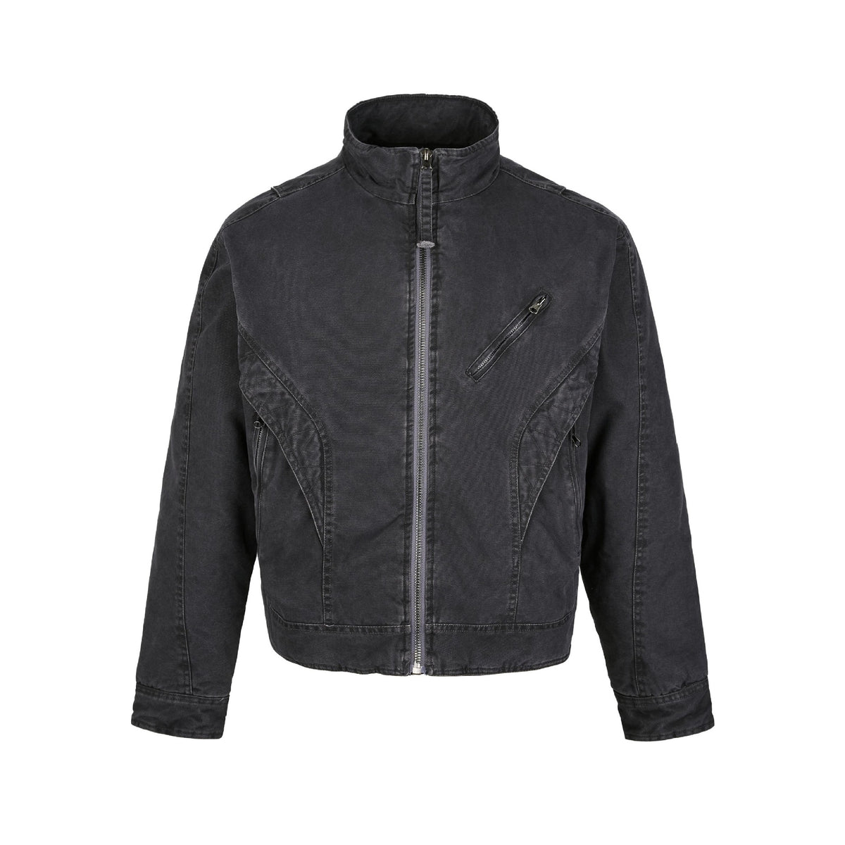 Retro pearl canvas military fabric stand up collar short and wide jacket