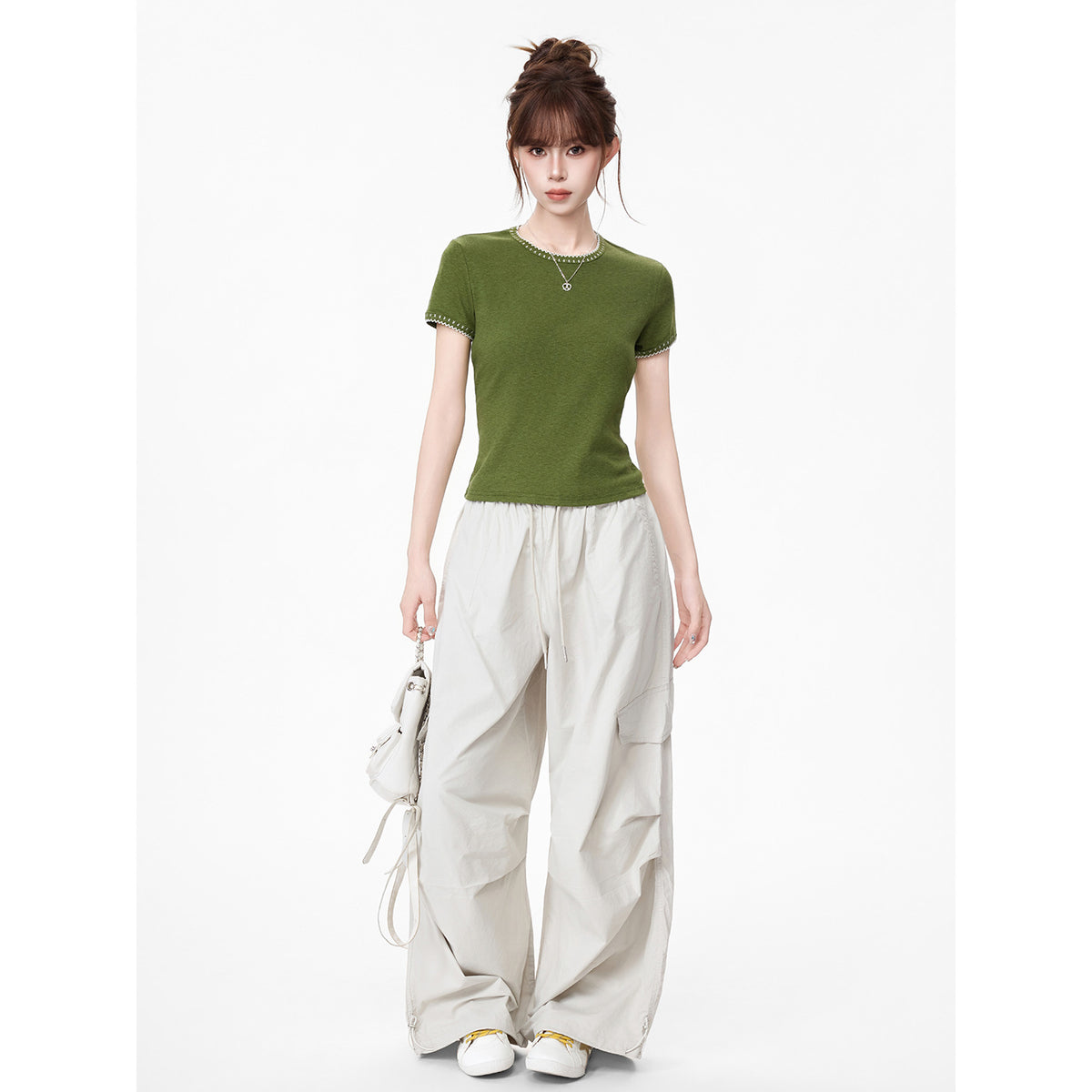 Round Neck Regular Shoulder Minimalist Short Sleeve T-Shirt for Women