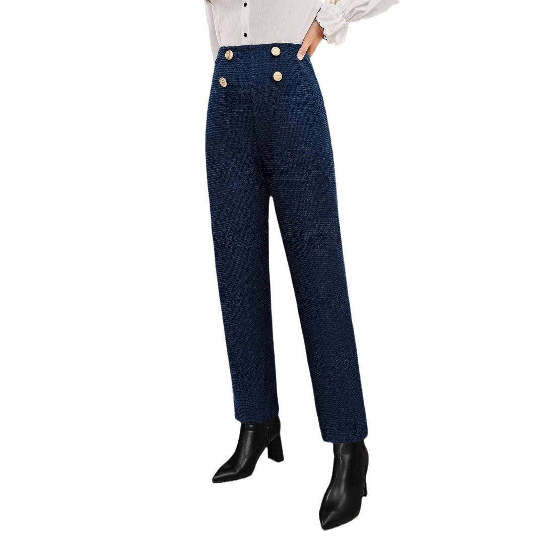 Double breasted knitted straight leg pants