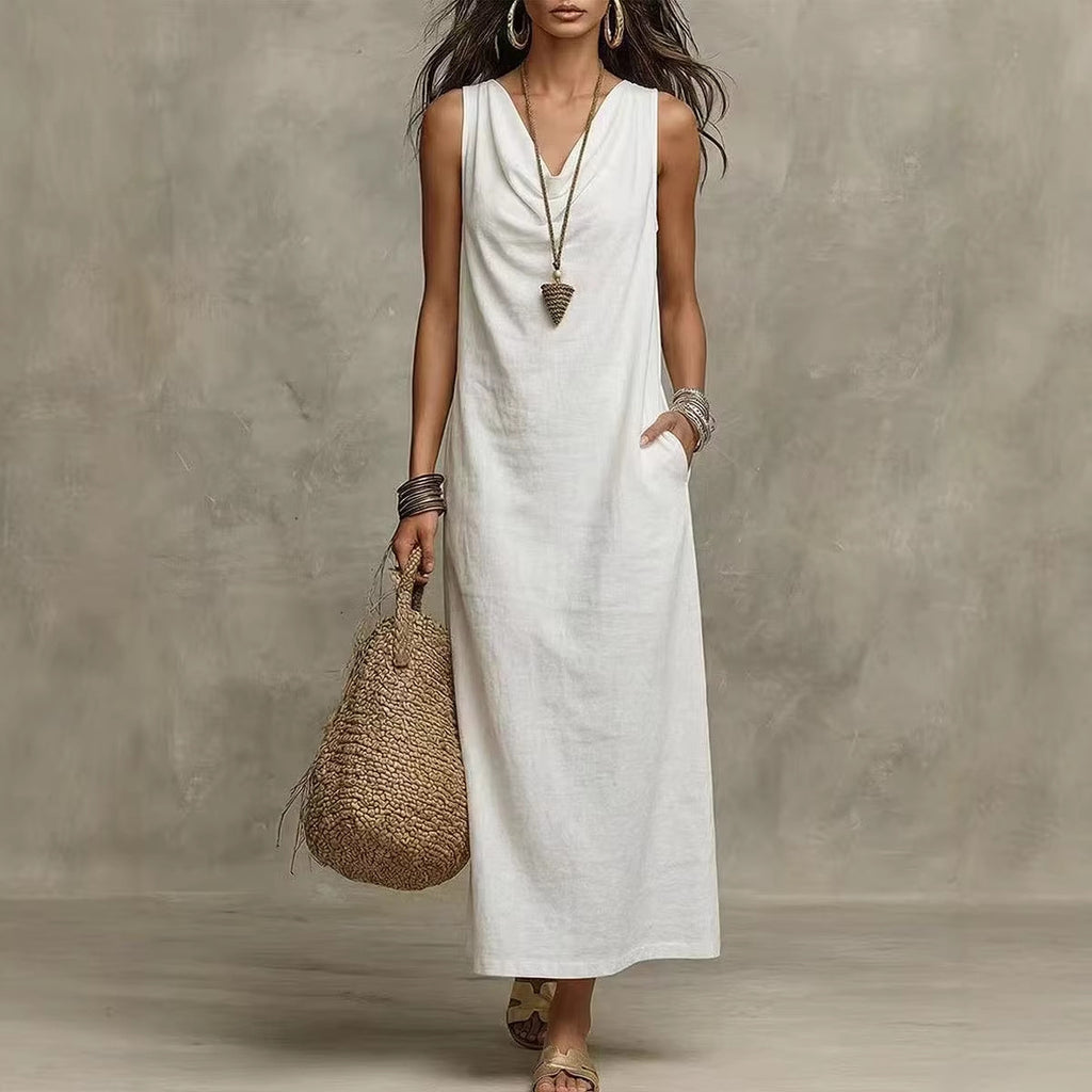 Elegant Sleeveless V-Neck Long Dress Summer Fashion Dress