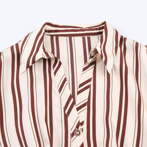 Commuting style elegant belt striped MIDI dress