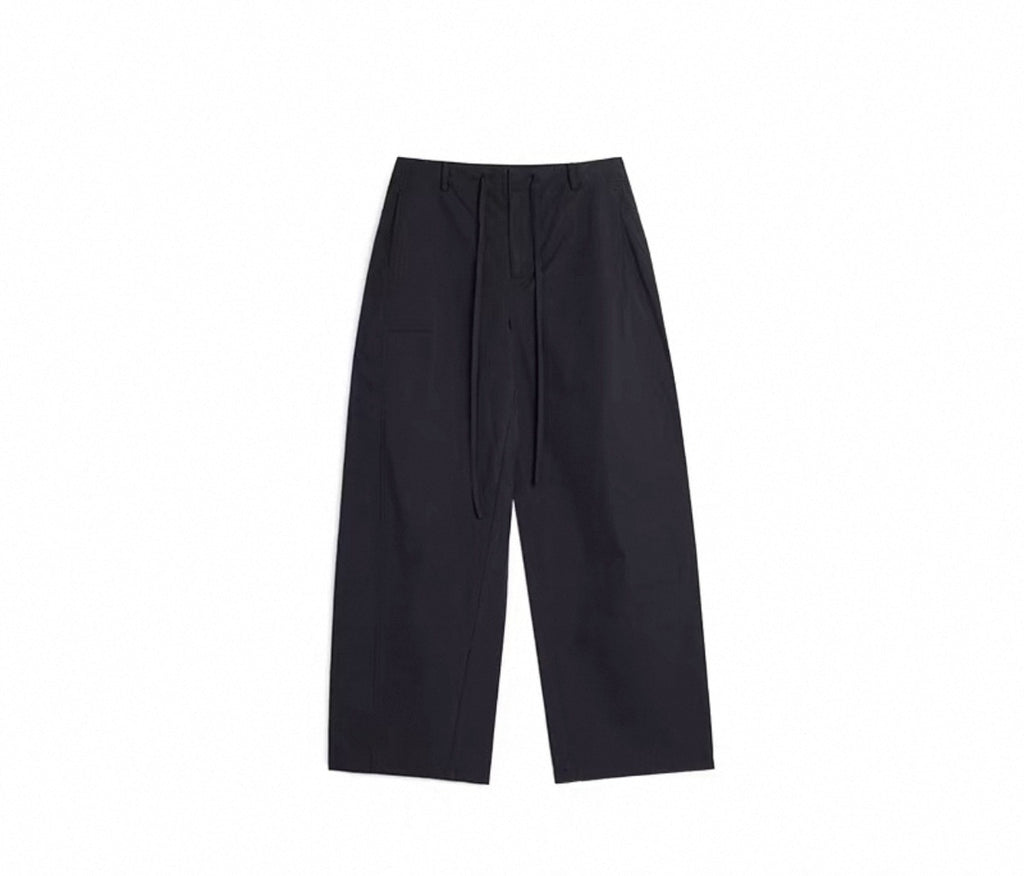 Knife-Style Casual Pants, Medium-Low Waist, Loose Straight Leg, Slimming Drawstring Cargo Trousers