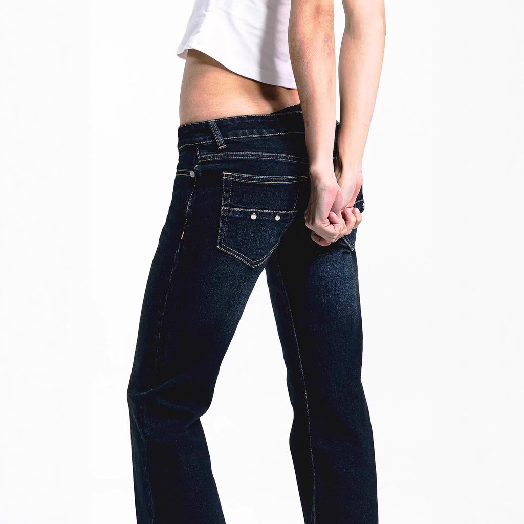 Y2K retro ultra-low waist flared jeans for women, streetwear slim fit fashion commuting pants, ins trend