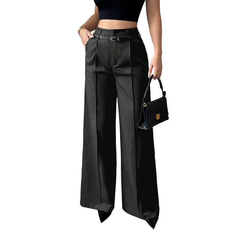High waisted straight leg trousers for women