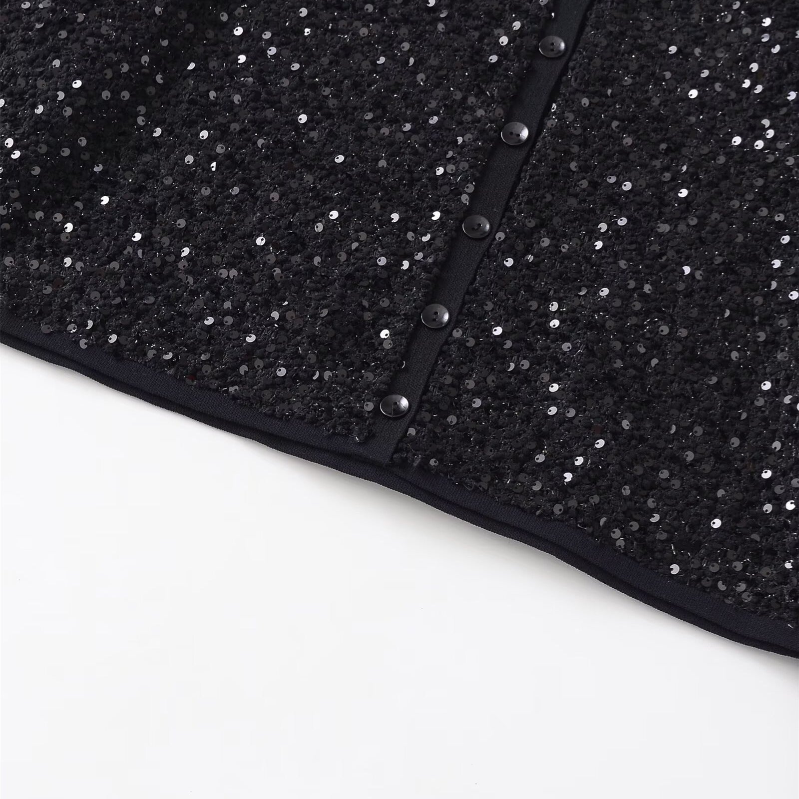 Long sleeved double-layer straight collar pearl knit jacket