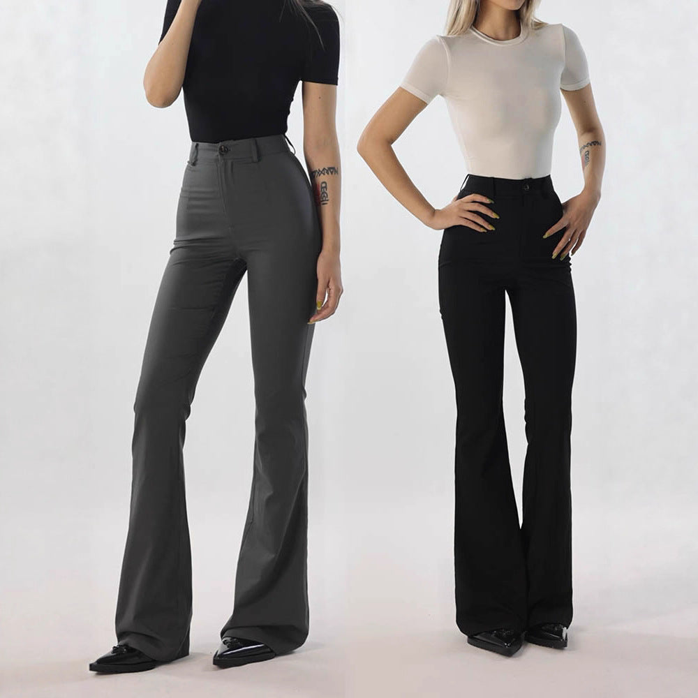 High-Waisted Stretch Tapered Pants with Flared Hem, Slim Fit Women's Long Pants