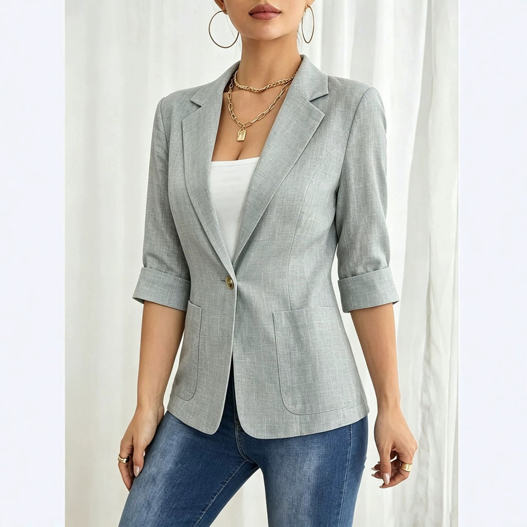 Solid color pocket small suit jacket women's button up top