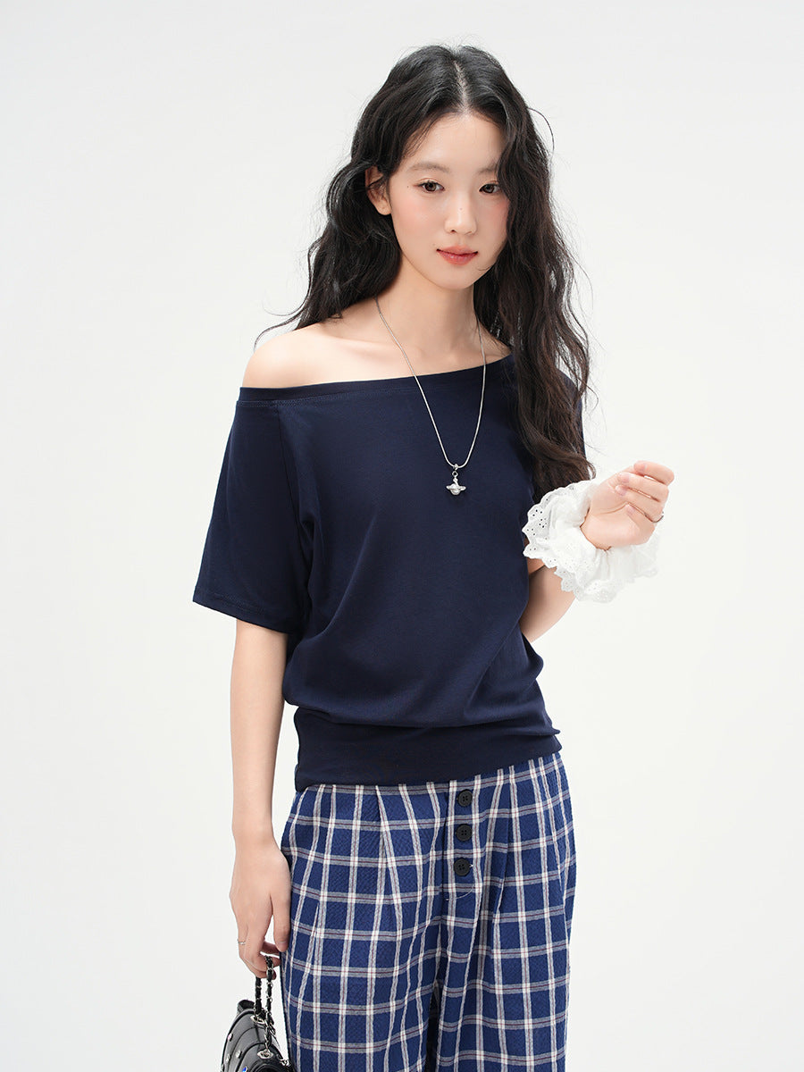 One-Shoulder Slash Neck Sleeveless T-Shirt for Women, Loose Casual Top