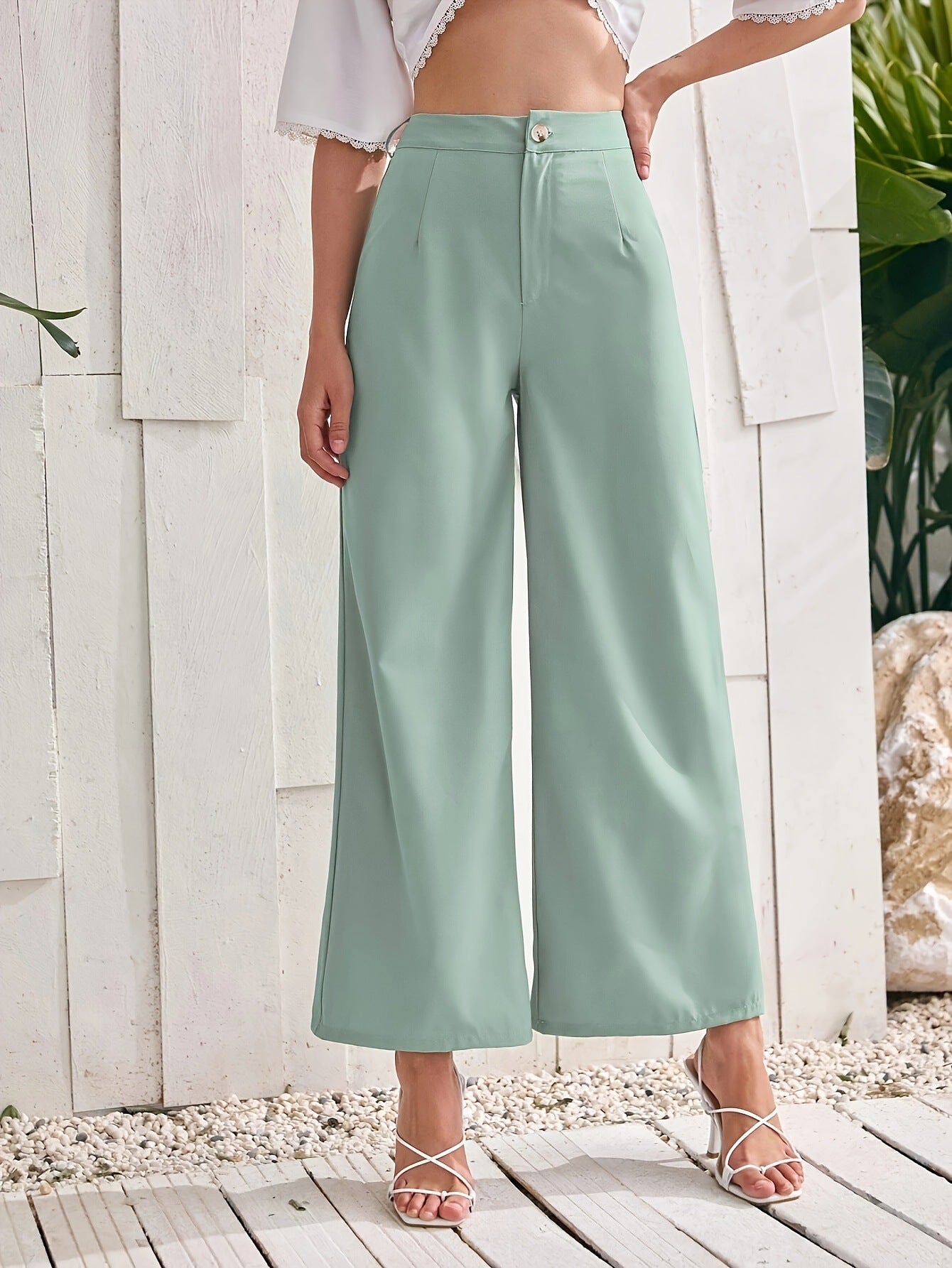 Solid color high waisted straight leg pants
