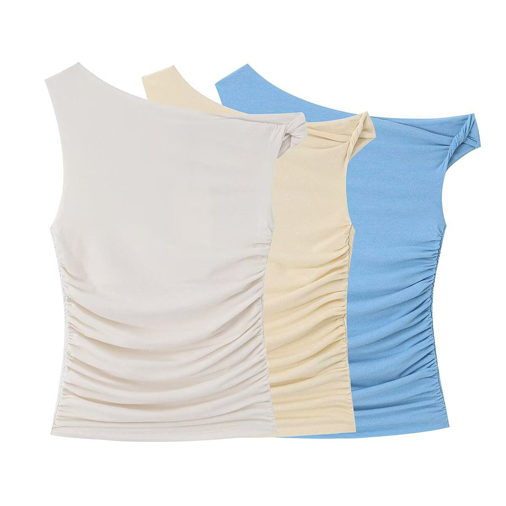 Spicy girl pleated asymmetrical sleeveless top