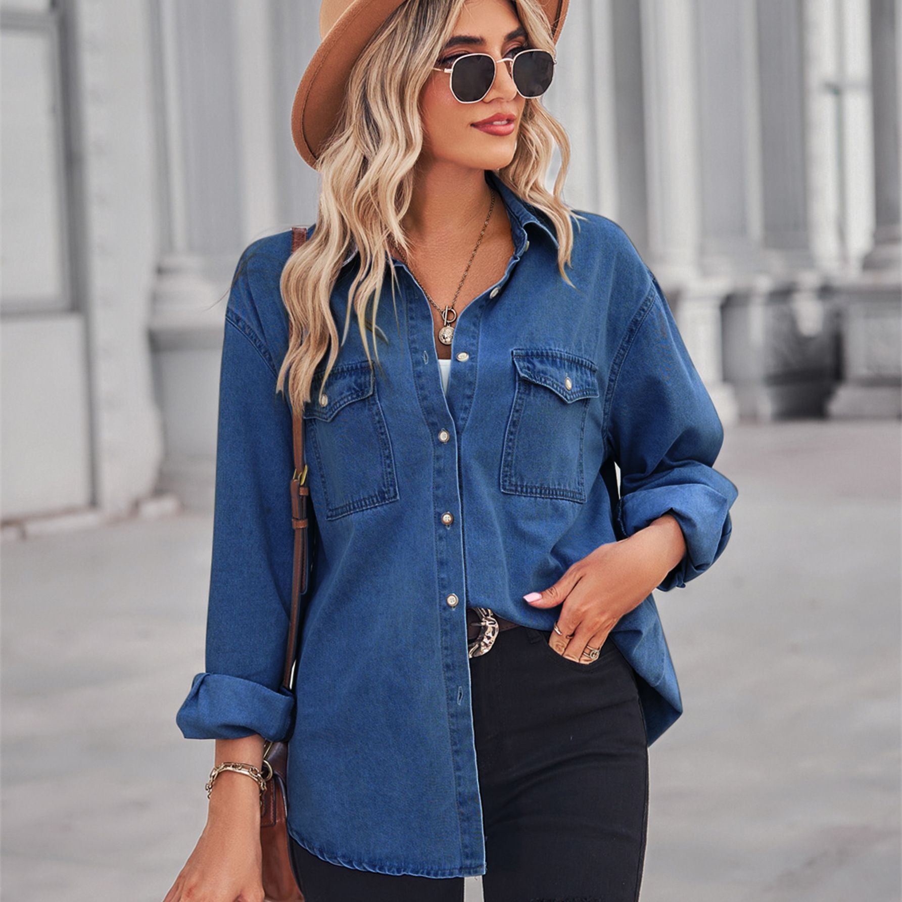 Fashionable Slim-Fitting Denim Jacket for Women with Single Row of Buttons, Long Sleeve Casual Shirt