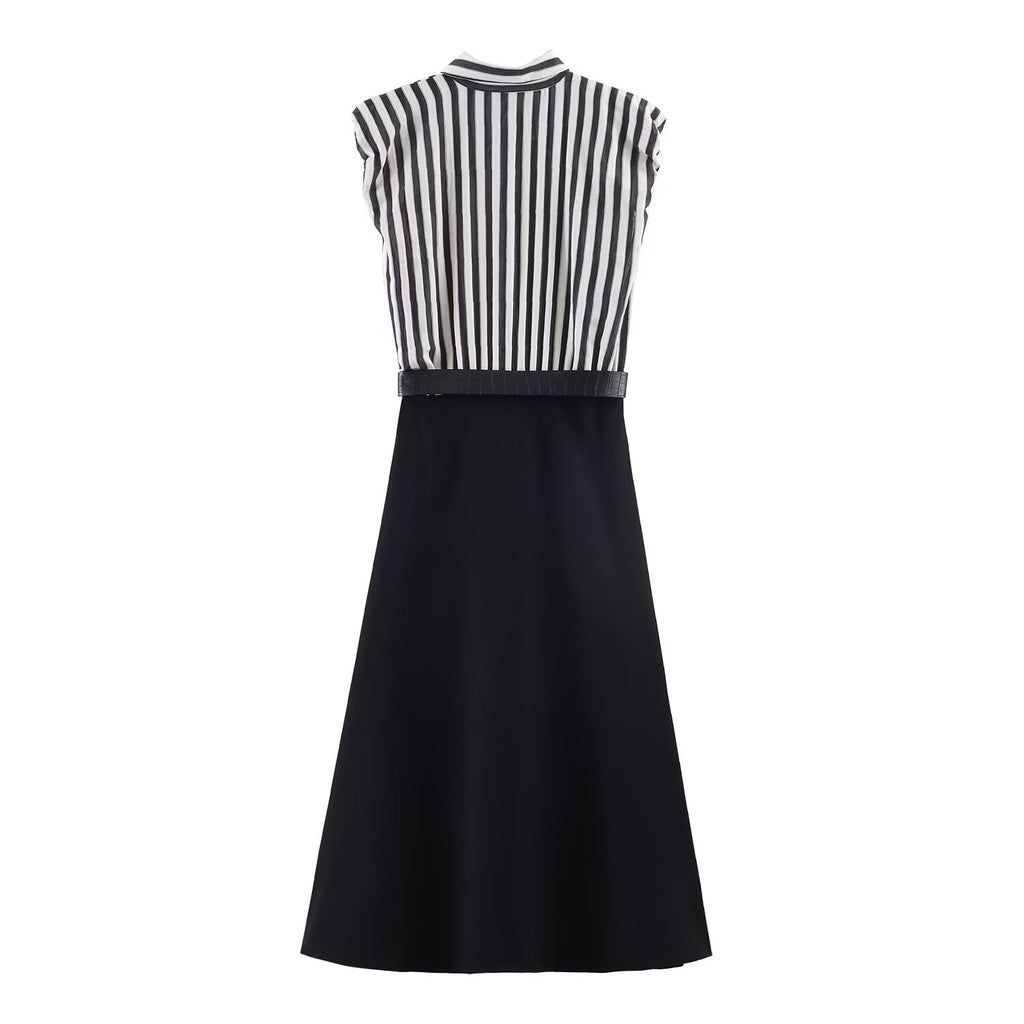 Splicing striped MIDI dress for women's wear