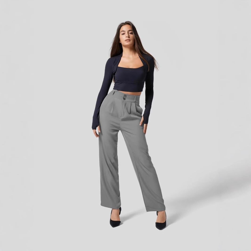 Solid color high waisted straight leg pants