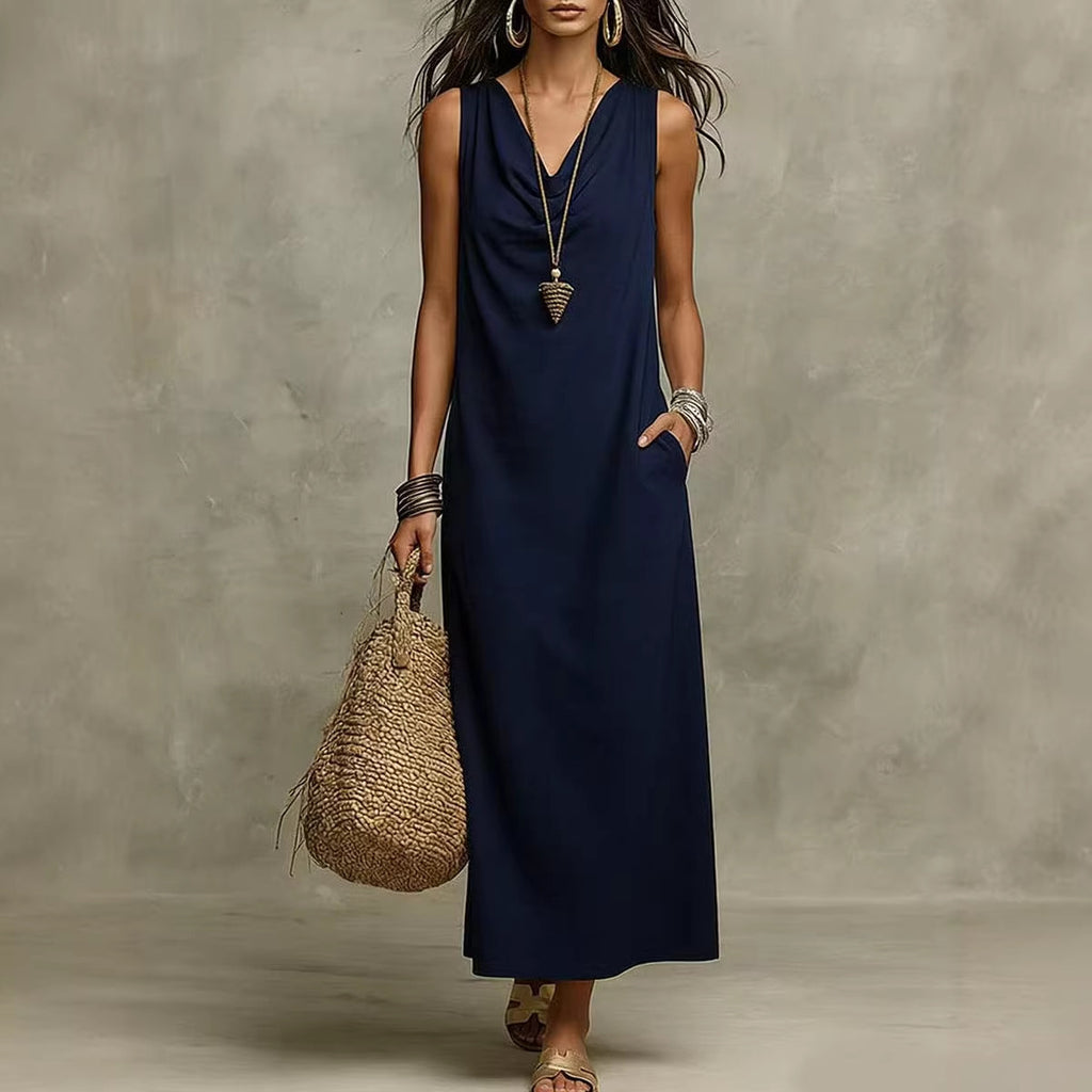 Elegant Sleeveless V-Neck Long Dress Summer Fashion Dress