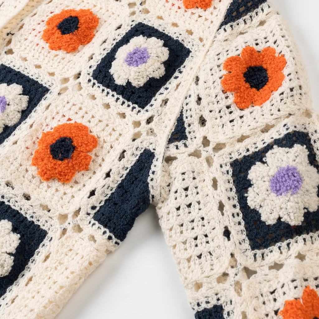 Flower hollow hook flower short knitted cardigan jacket