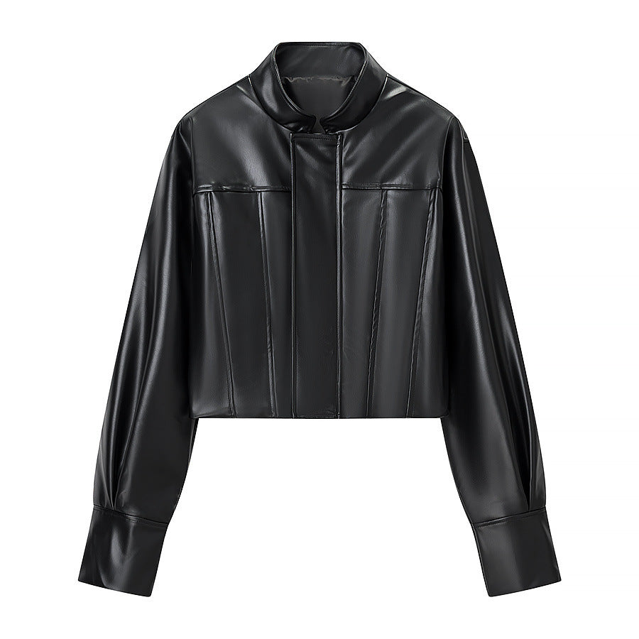 Casual classic versatile short leather jacket
